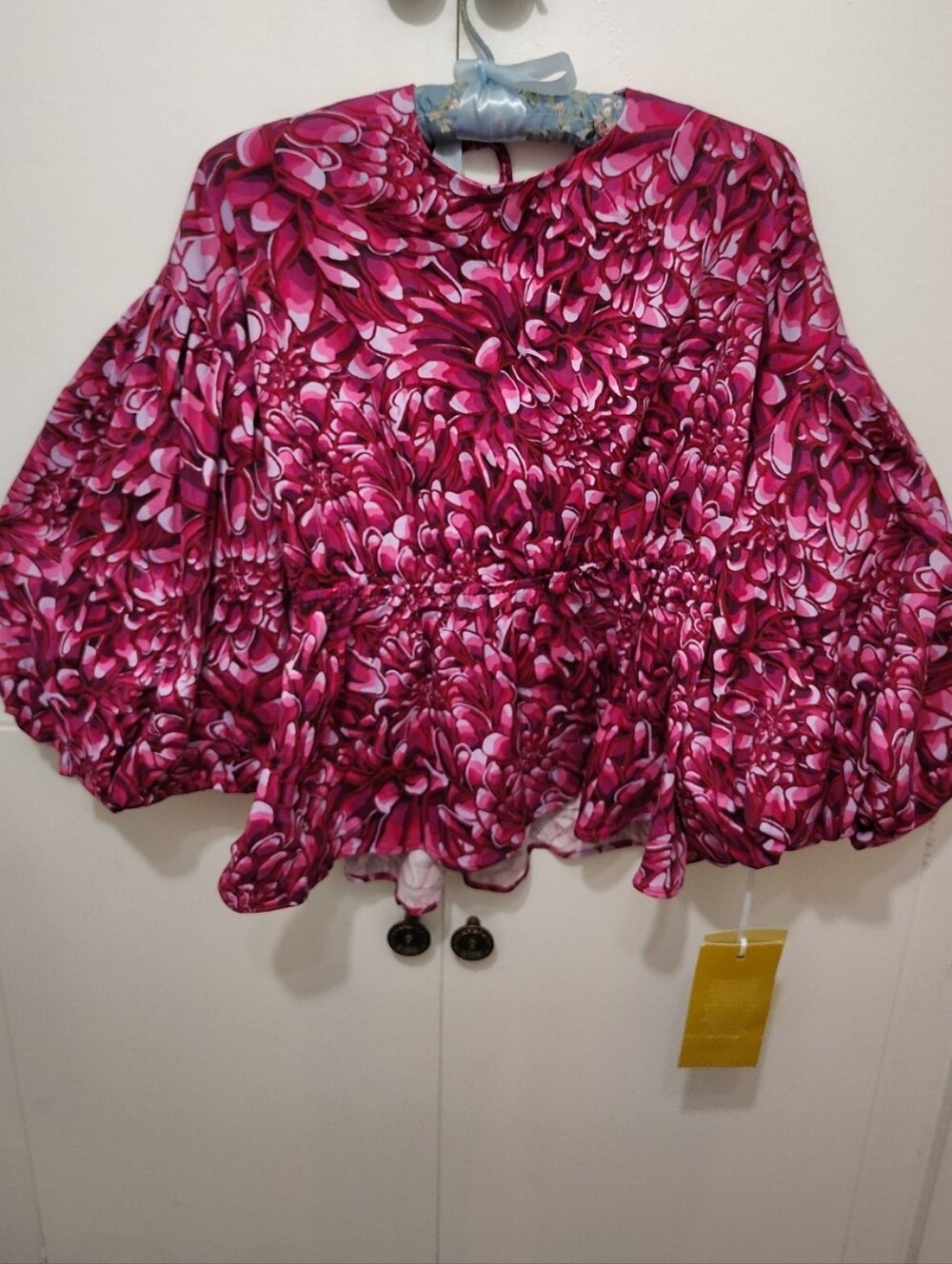 NWT Kika Vargas x Target Mum Floral Scallop Back Blouse Pink Size L Puff Sleeve